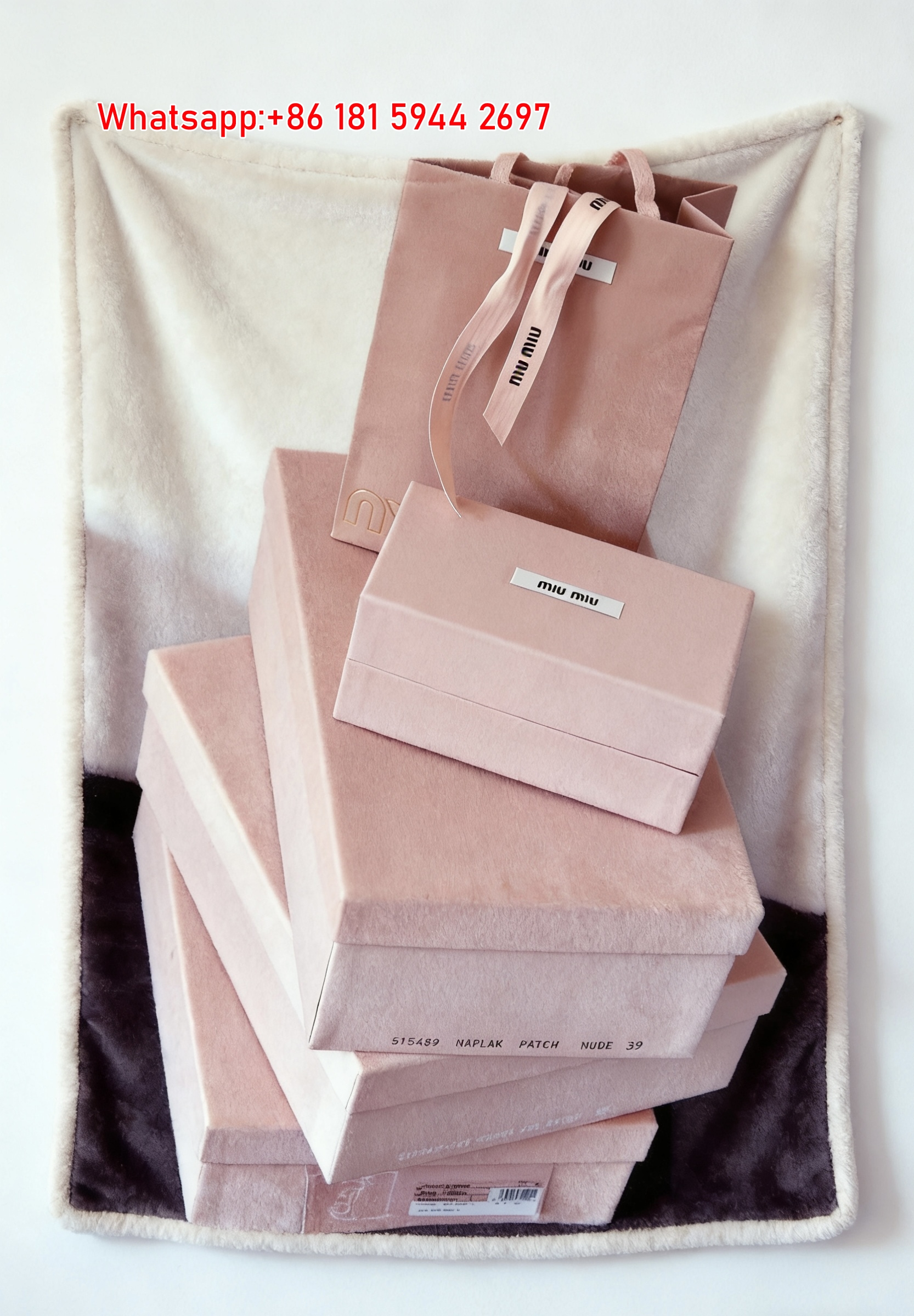 Miu Miu Blush Pink Gift Box Stack Print Flannel Throw Blanket IMG_0403